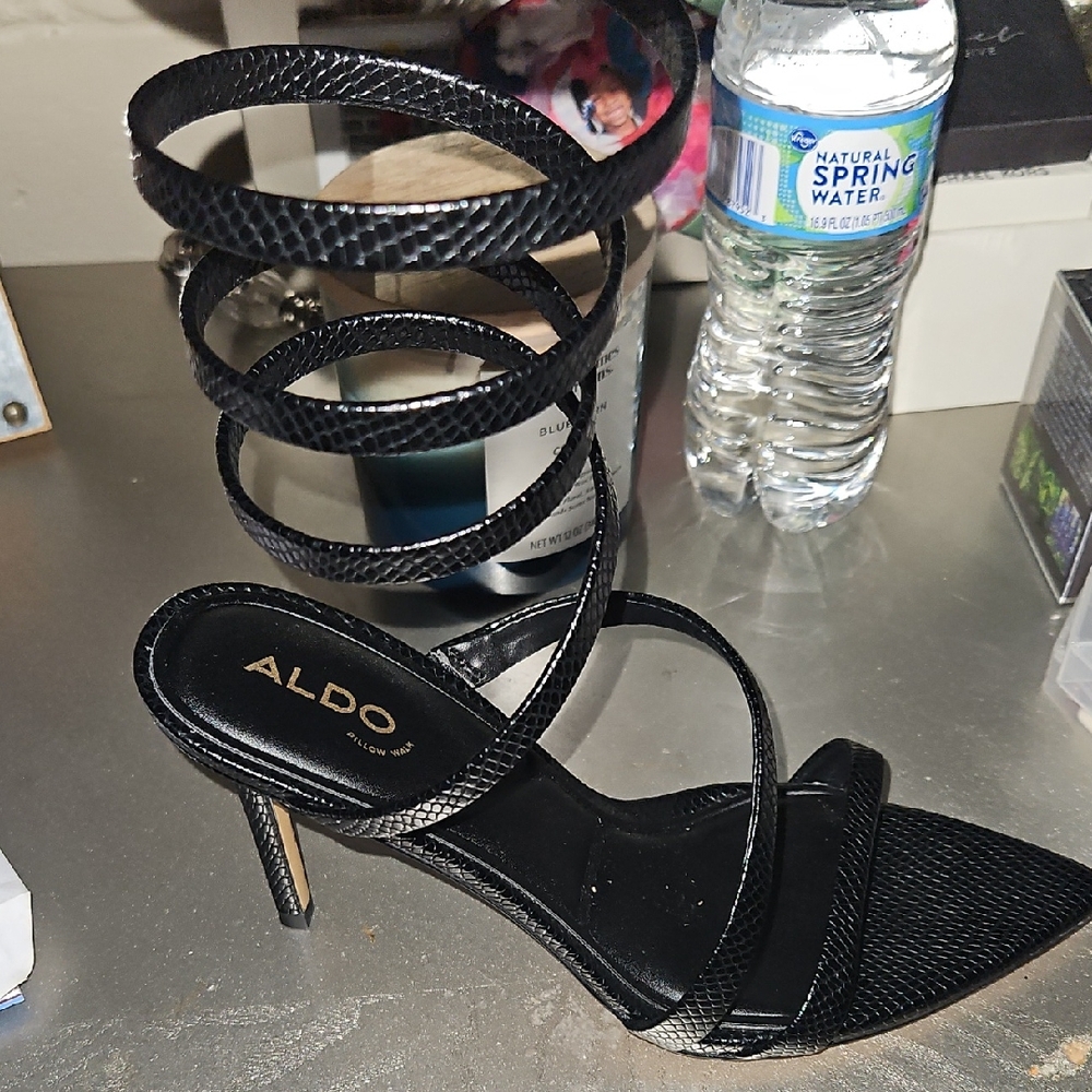 Aldo Black Spiral Strap Heels